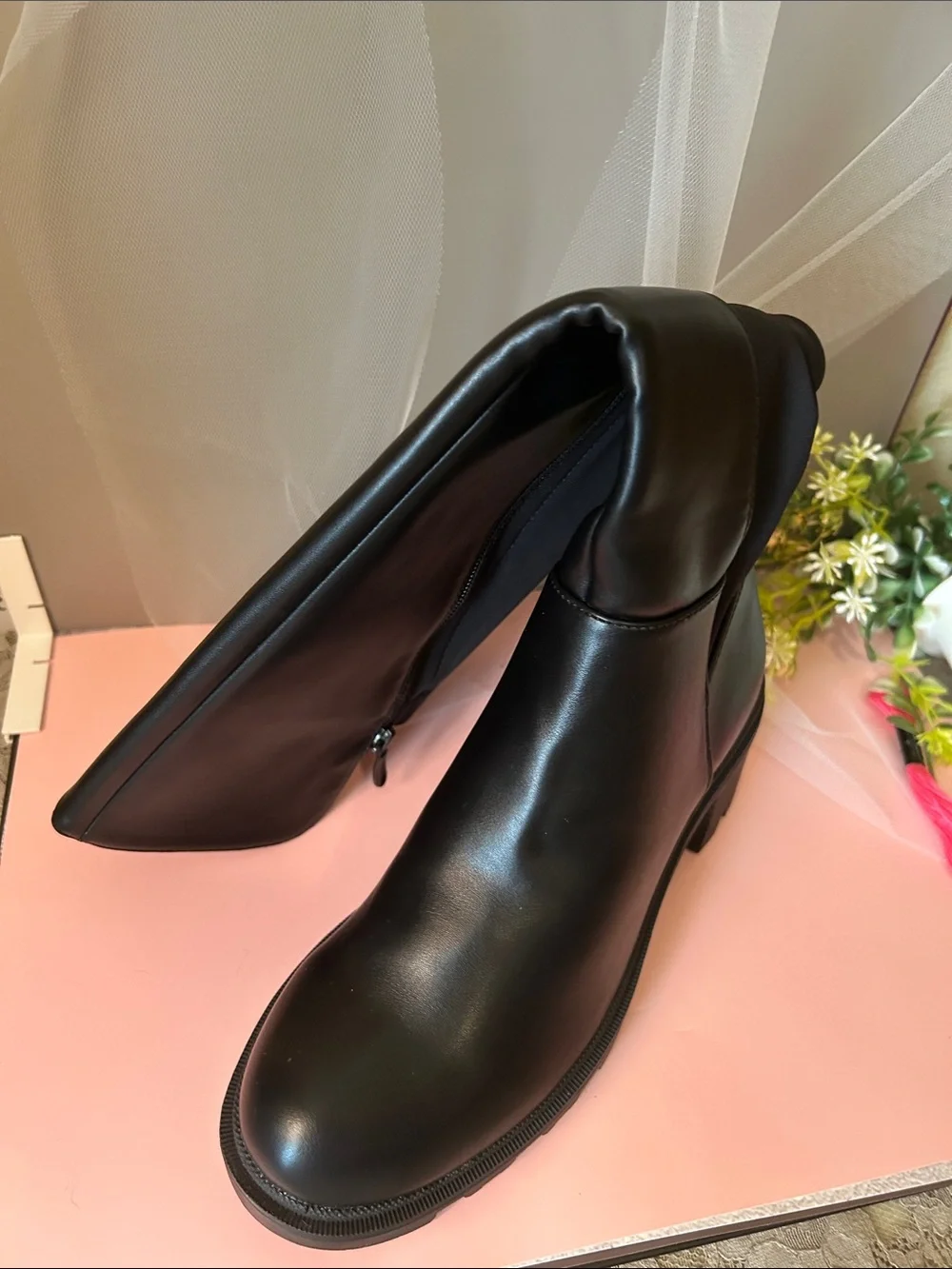 Dream Pairs Black Knee High Chunky Lug Sole Boots